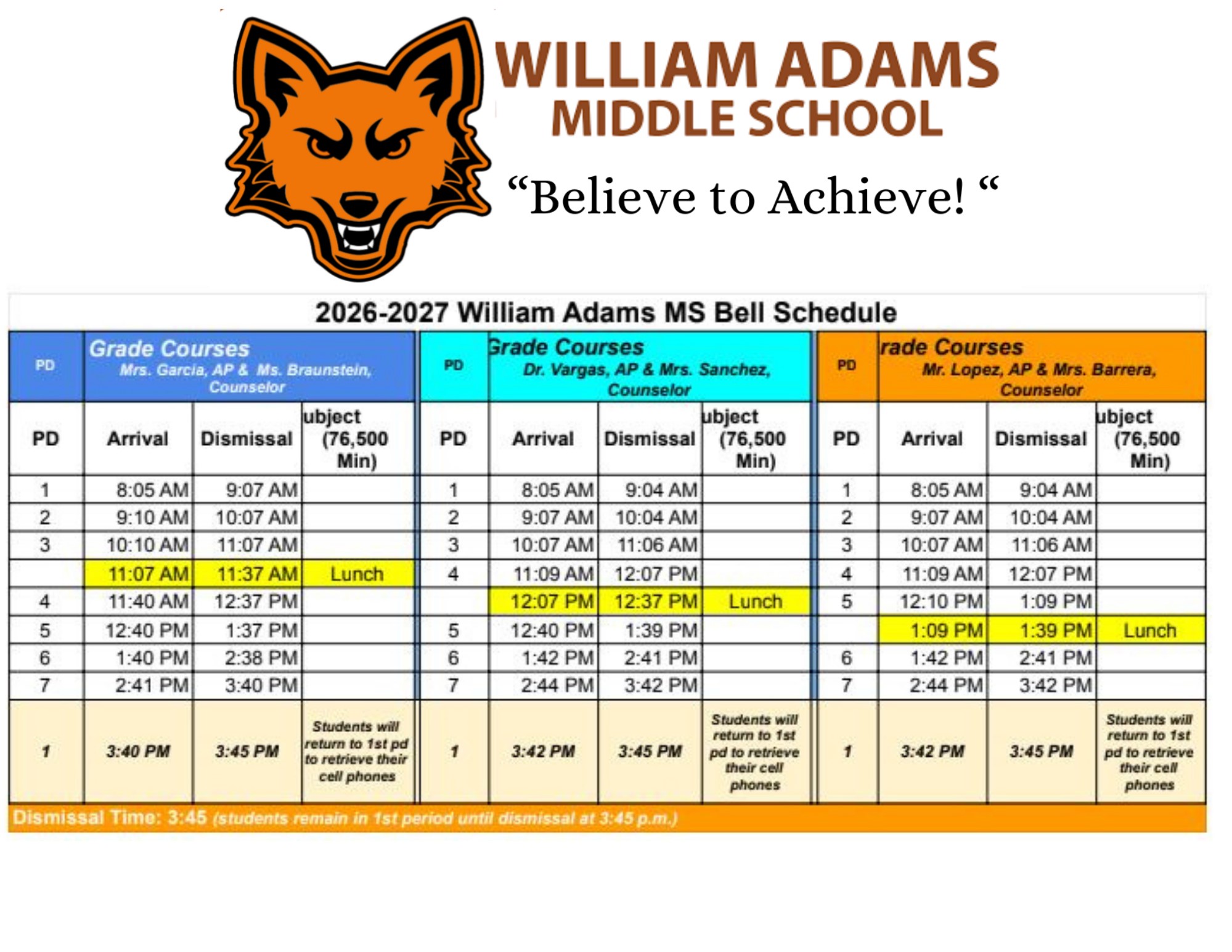 Bell Schedule